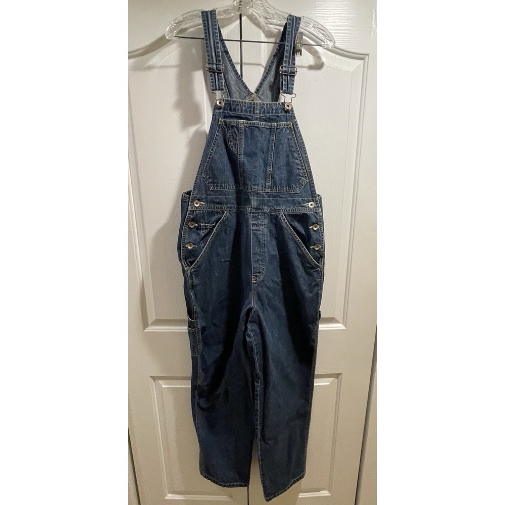 Old Navy Straight Leg Blue Denim Overalls Women's Size M Dark Wash Carpenter Y2K